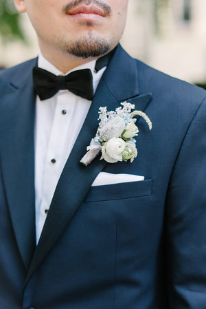 Chic Boutonnière from the Something Blue Collection, Merging Traditional Hues with Contemporary Style in Toronto and Vaughan